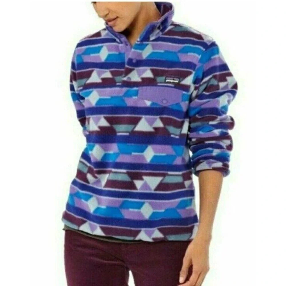 Women's Patagonia Synchilla Purple Tribal Aztec Sanp T Fleece Pullover Size L